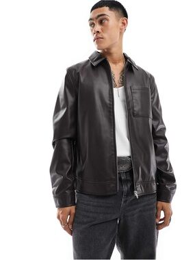 ASOS DESIGN men’s faux leather jacket in brown - sold out online